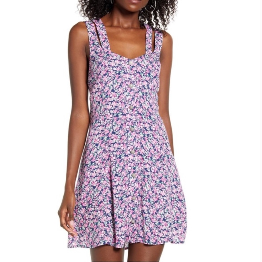 NWT ROW A Floral Button Front skater mini Dress size small